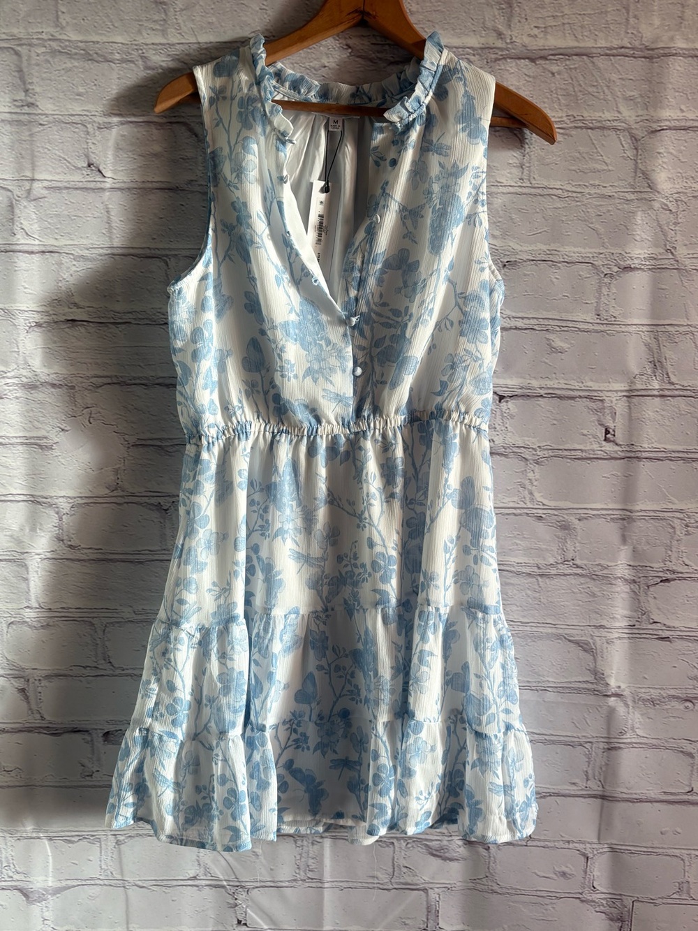 Steve Madden Light Blue & White Floral Ruffle-Neck Mini Dress - Picture 5 of 12